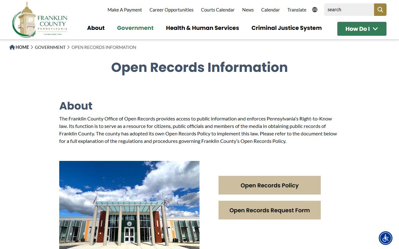 Franklin County jail mugshots open records request page